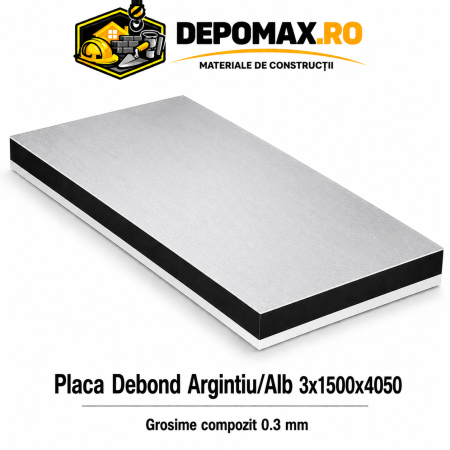 Placa BOND argintiu/alb 3mm, 1500x4050mm, aluminiu 0.3mm